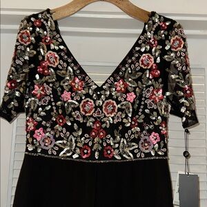 NWT Adrianna Papell Black jumpsuit with Floral Embroidery